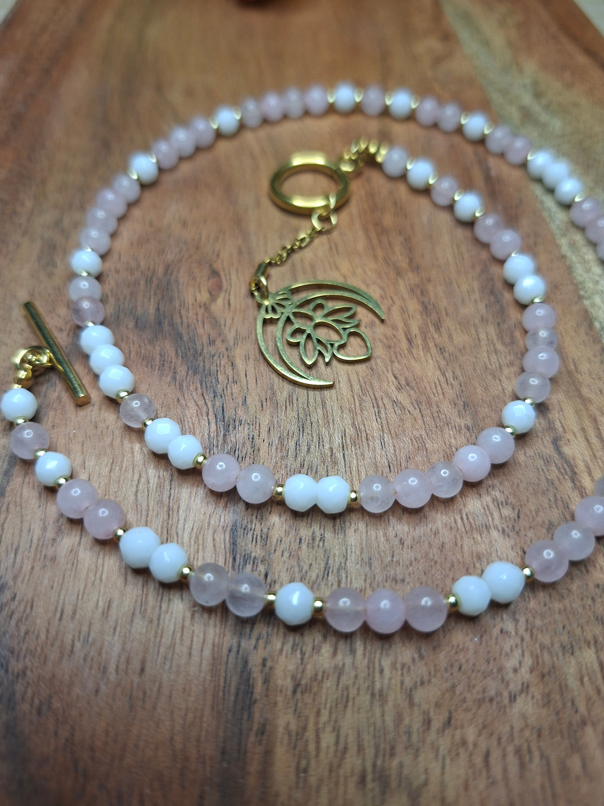 Naszyjnik z białego agatu 4 mm i kwarcu różowego 4 mm – ręcznie wykonany R&S Éclat