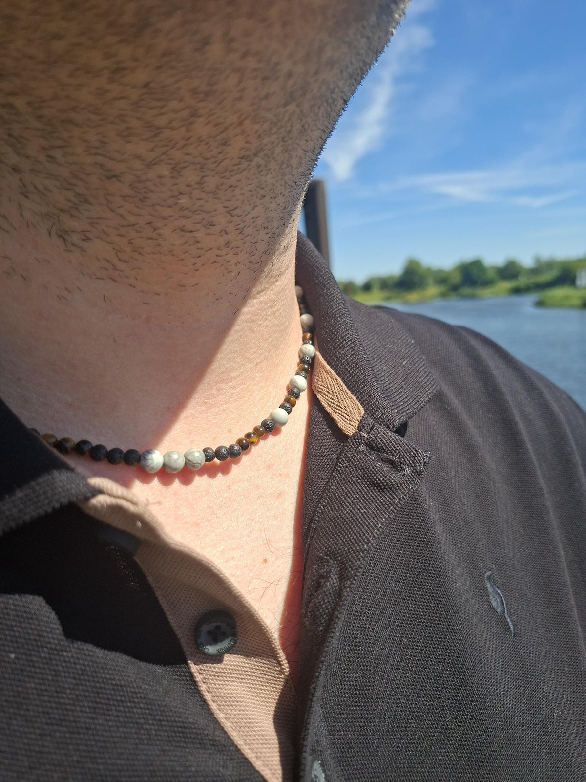 Naszyjnik unisex z naturalnych kamieni w ziemistych odcieniach