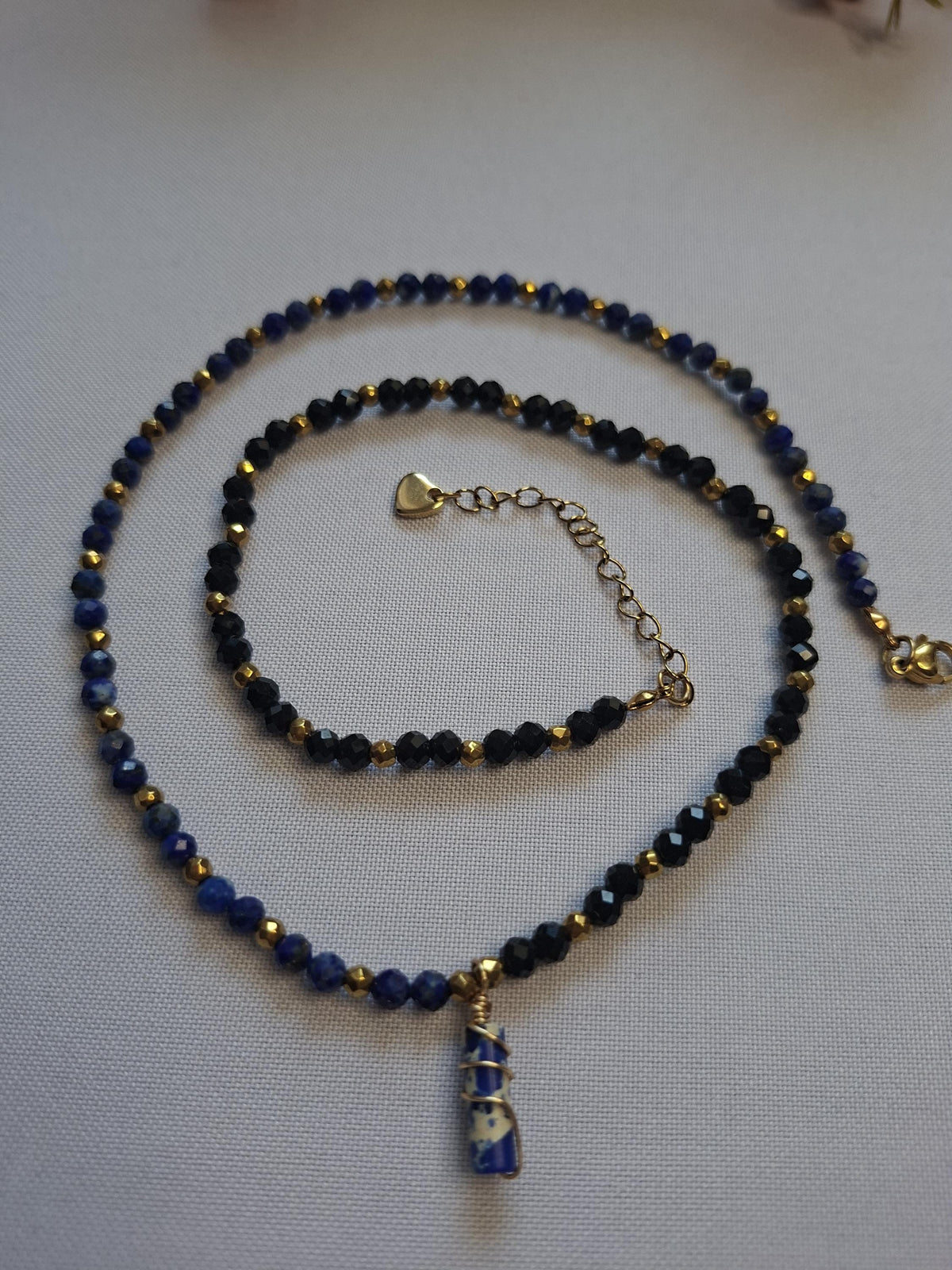 Naszyjnik: Lapis Lazuli, Onyks, Hematyt złoty